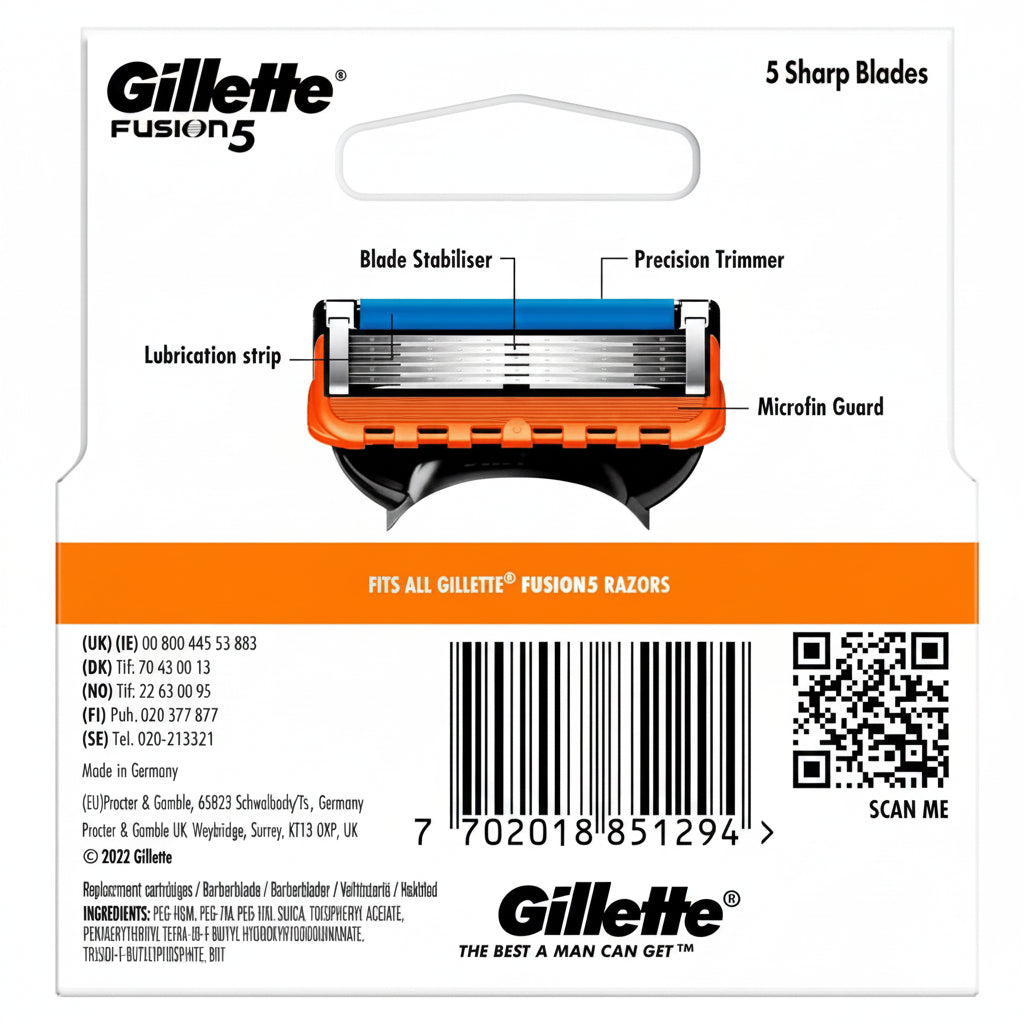 Gillette - Fusion 5 - Power - Shaving Razor - 5 Sharp Blades in Cartridge - 4 Cartridges