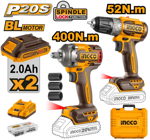 INGCO - Cordless 2 pcs combo kit 20v CKLI20271