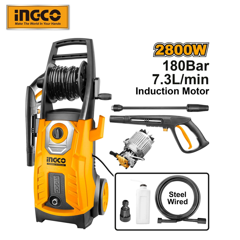INGCO pressure washer with accessories on a white background