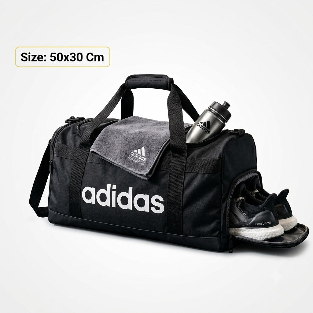 Adidas Unisex Sports Duffel Bag with Dedicated Shoe Compartment – Premium Gym & Travel Bag (50x30 cm)