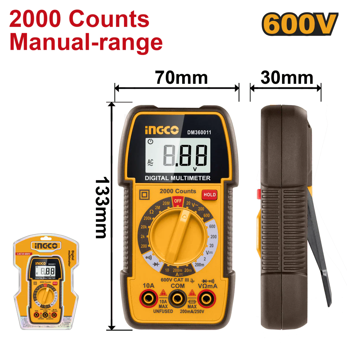 INGCO - Digital multimeter 2000 counts DM360011