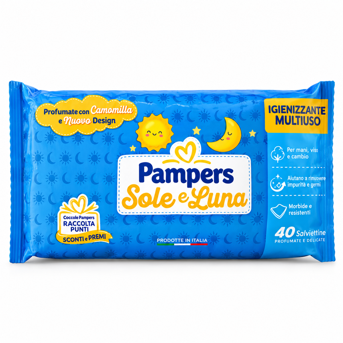 Pampers - Sole e Luna Multiuso - Hygienizing Wipes with Chamomile – 40 Wipes – Made in Italy