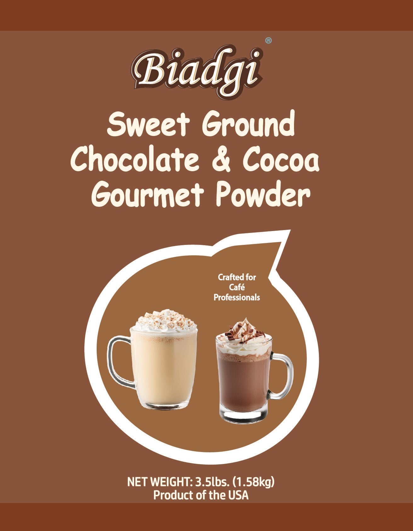 Biadgi - Sweet Ground Chocolate & Cocoa - Gourmet Powder - 1 Pack of 3.5lbs (1.58k)