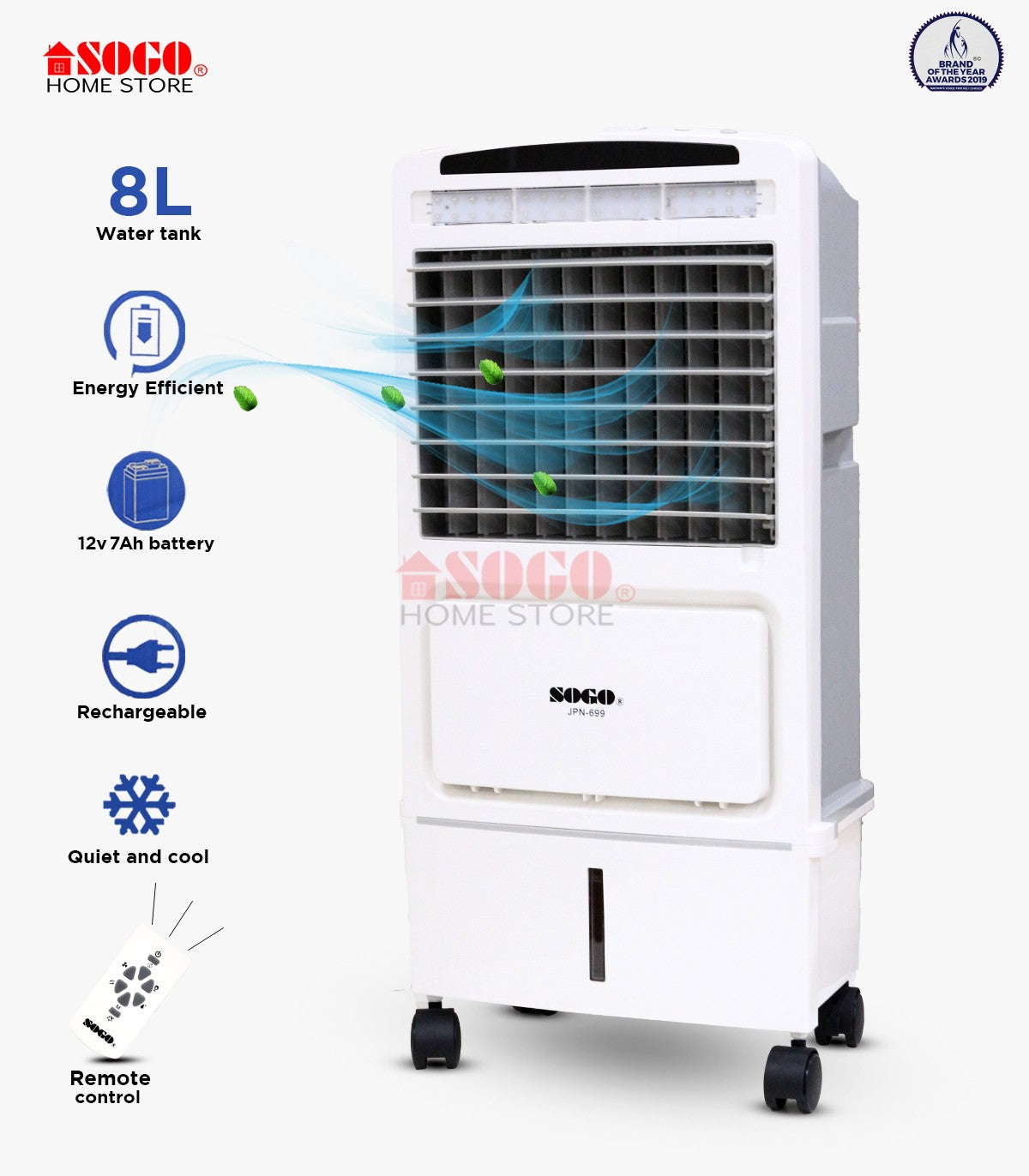 Sogo - Rechargeable Air Cooler - 8 Liter - JPN-699