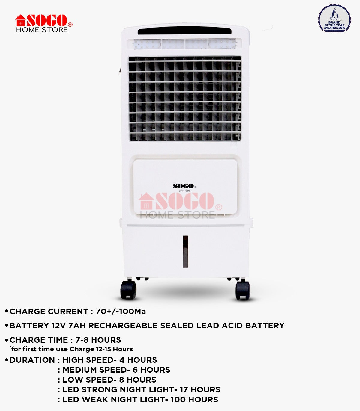 Sogo - Rechargeable Air Cooler - 8 Liter - JPN-699