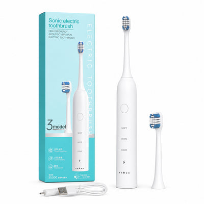 Sonic Electric Toothbrush - USB Rechargeable | 3 Cleaning Modes | High Frequency Sonic Vibration | Waterproof | Soft Bristles | Includes Replacement Brush Head