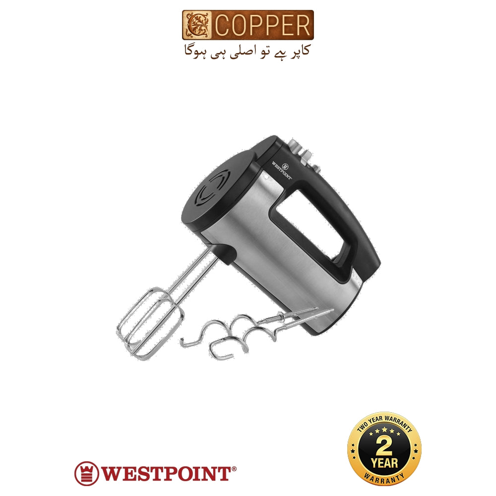 Westpoint - Hand Mixer - WF-9801 - White & Red - 400 Watts - 2 Beaters & 2 Dough Hooks - 5 Speed Settings + Turbo Boost