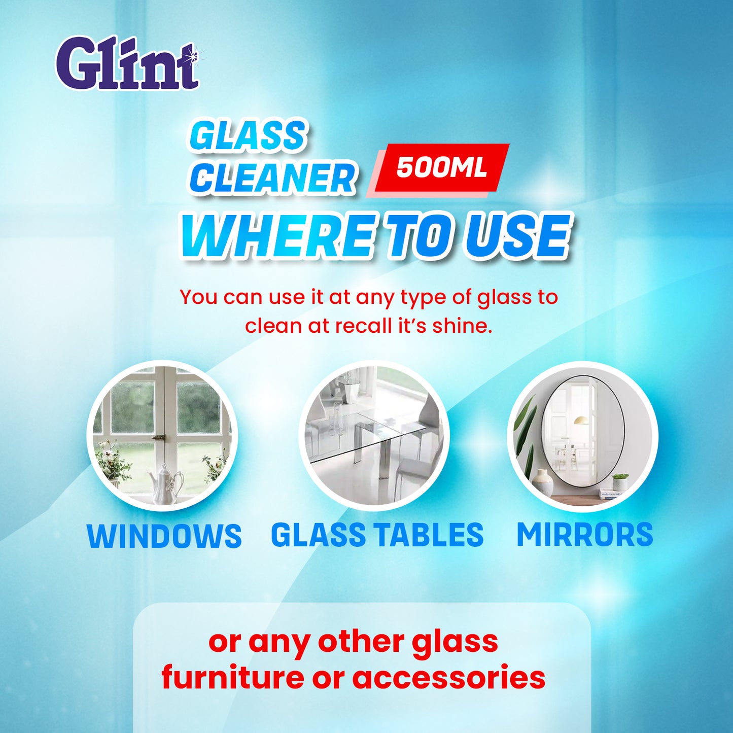 Glint Glass & Household Cleaner - 500 ML - 6 Bottles