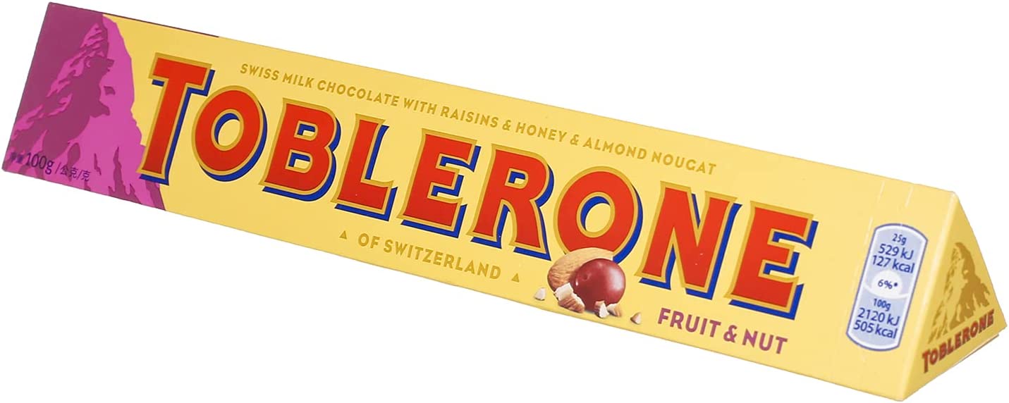 Toblerone - Fruit & Nut - Chocolate - Box of 20 x 100G