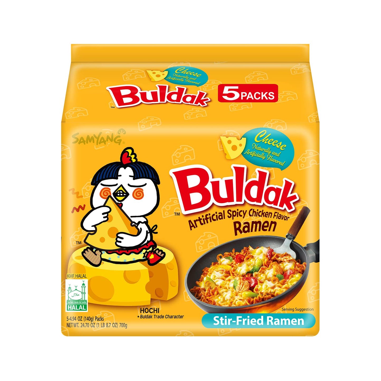 Samyang - Bulduk - Cheese Spicy Hot Chicken Stir-Fried Noodles - 140G- Pack of 5