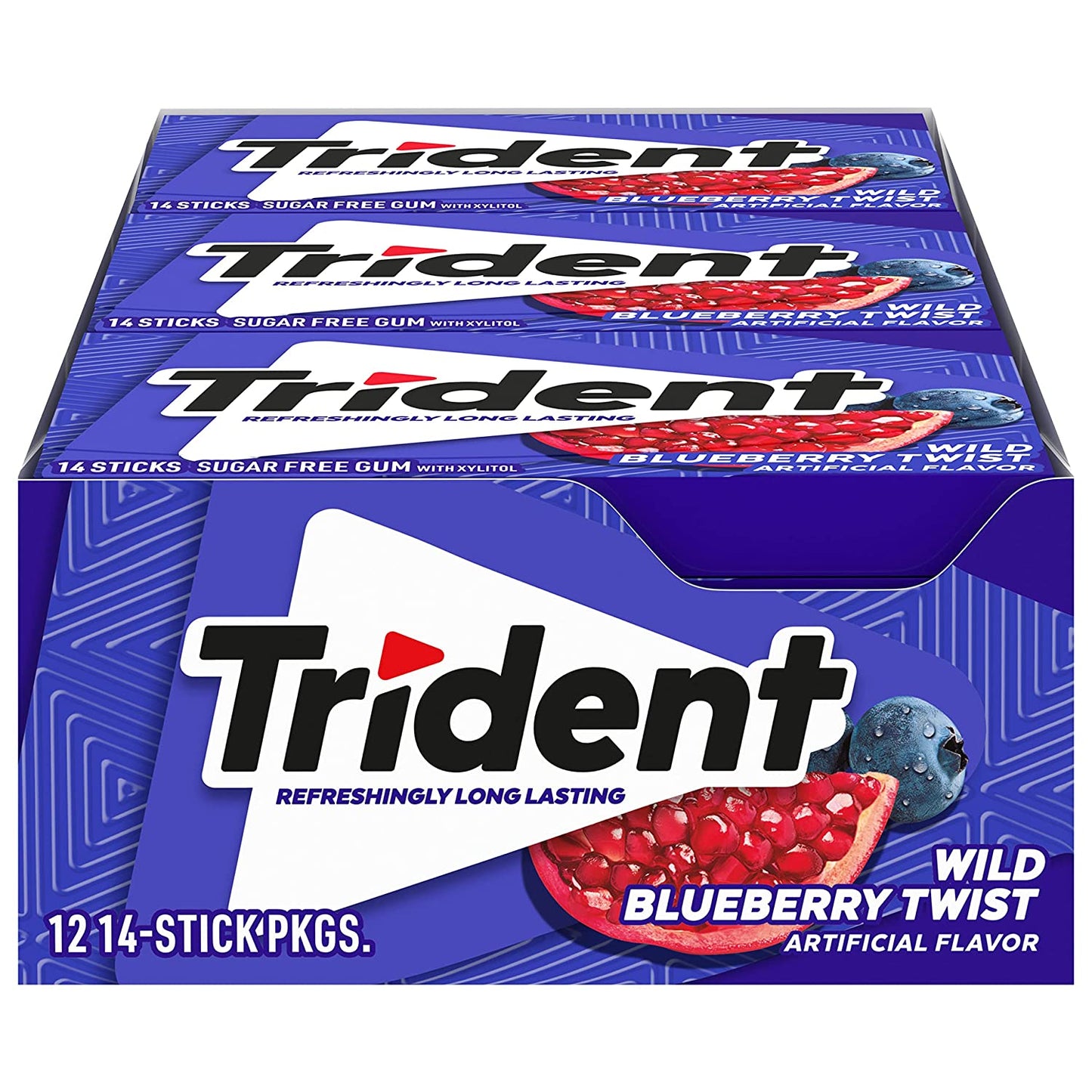 Trident - Sugar Free Gum - 12 Packs x 14 Pieces (168 Total Pieces) - Wild Blueberry Twist