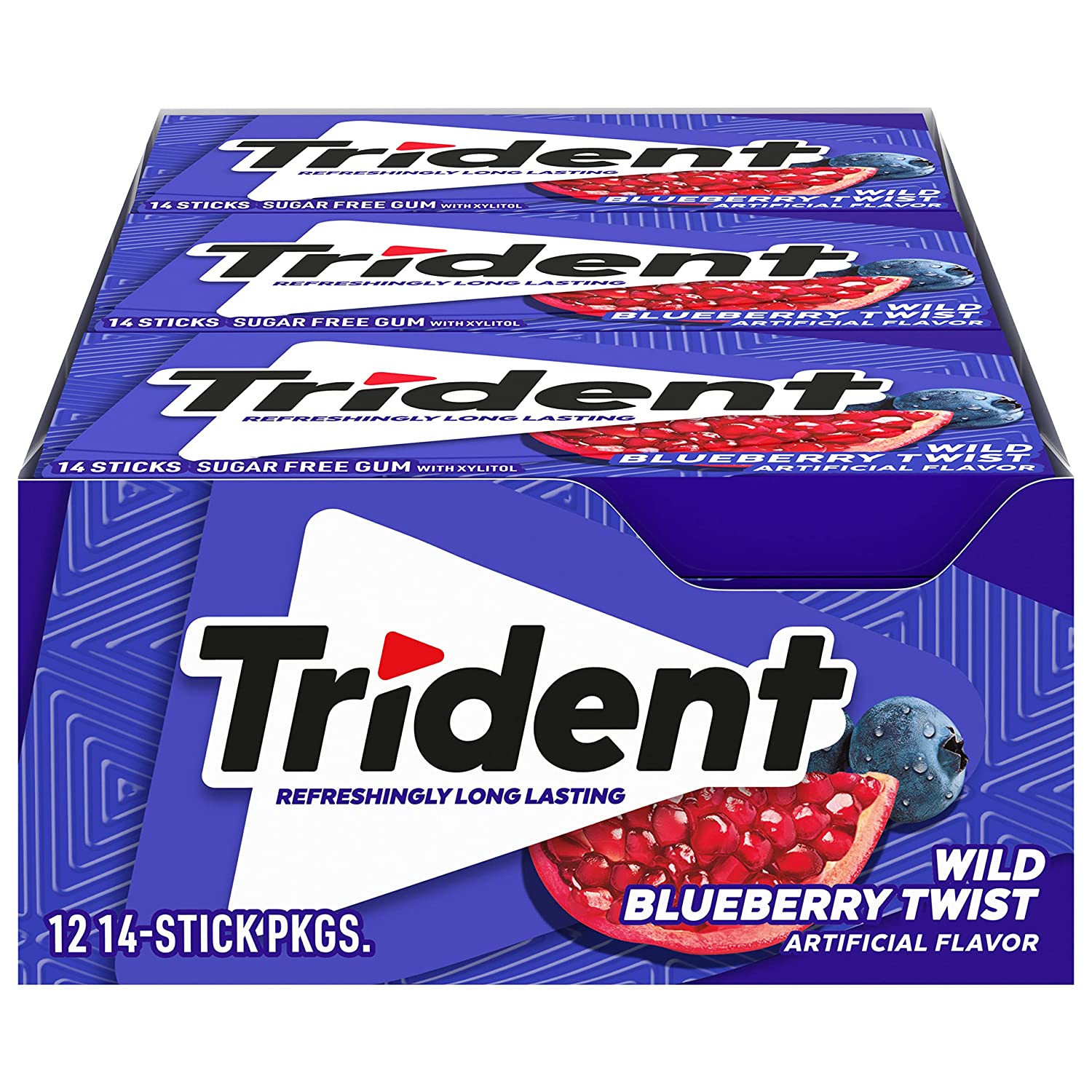 Trident - Sugar Free Gum - 12 Packs x 14 Pieces (168 Total Pieces) - Wild Blueberry Twist