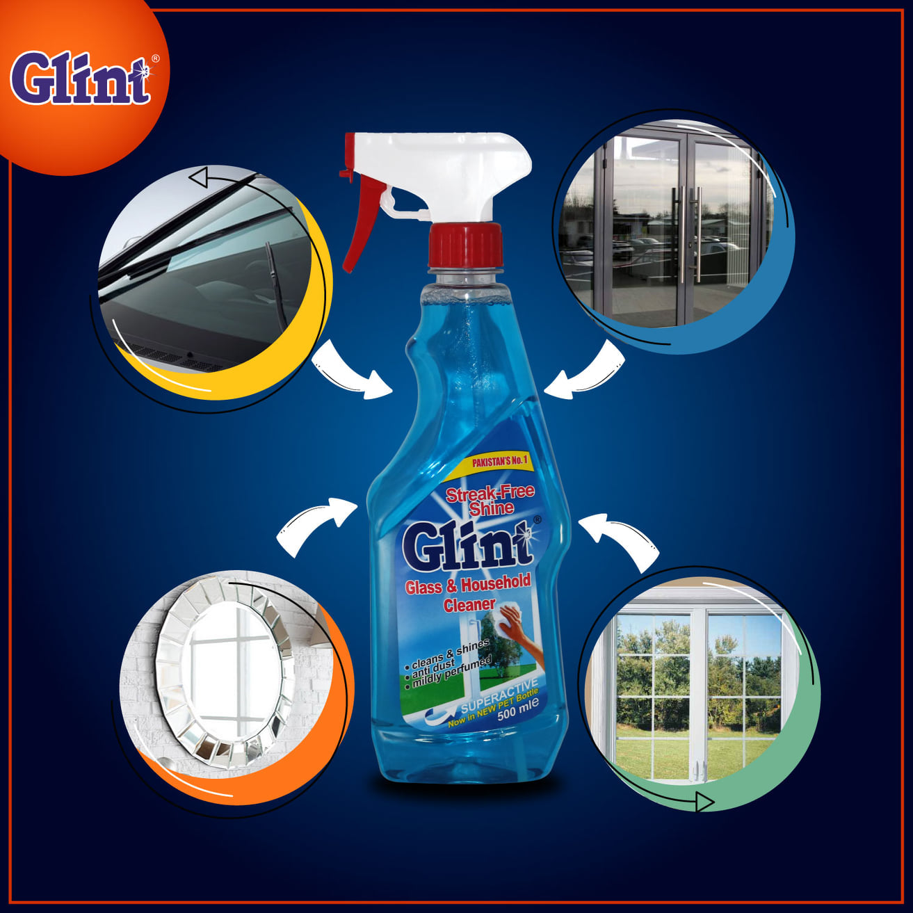 Glint Glass & Household Cleaner - 500 ML - 6 Bottles