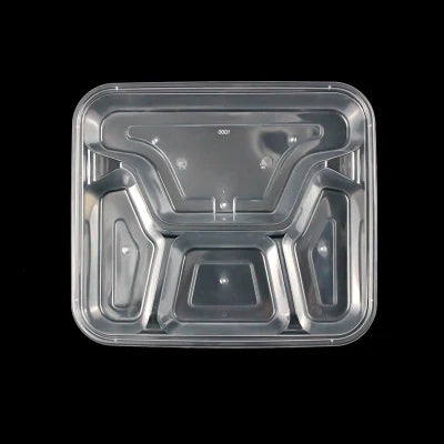 JB - PaperMarket - 4-Compartment - White Base - Bento Box - Lunch Plastic Tray & 4 Containers with Lid - 10 Pcs