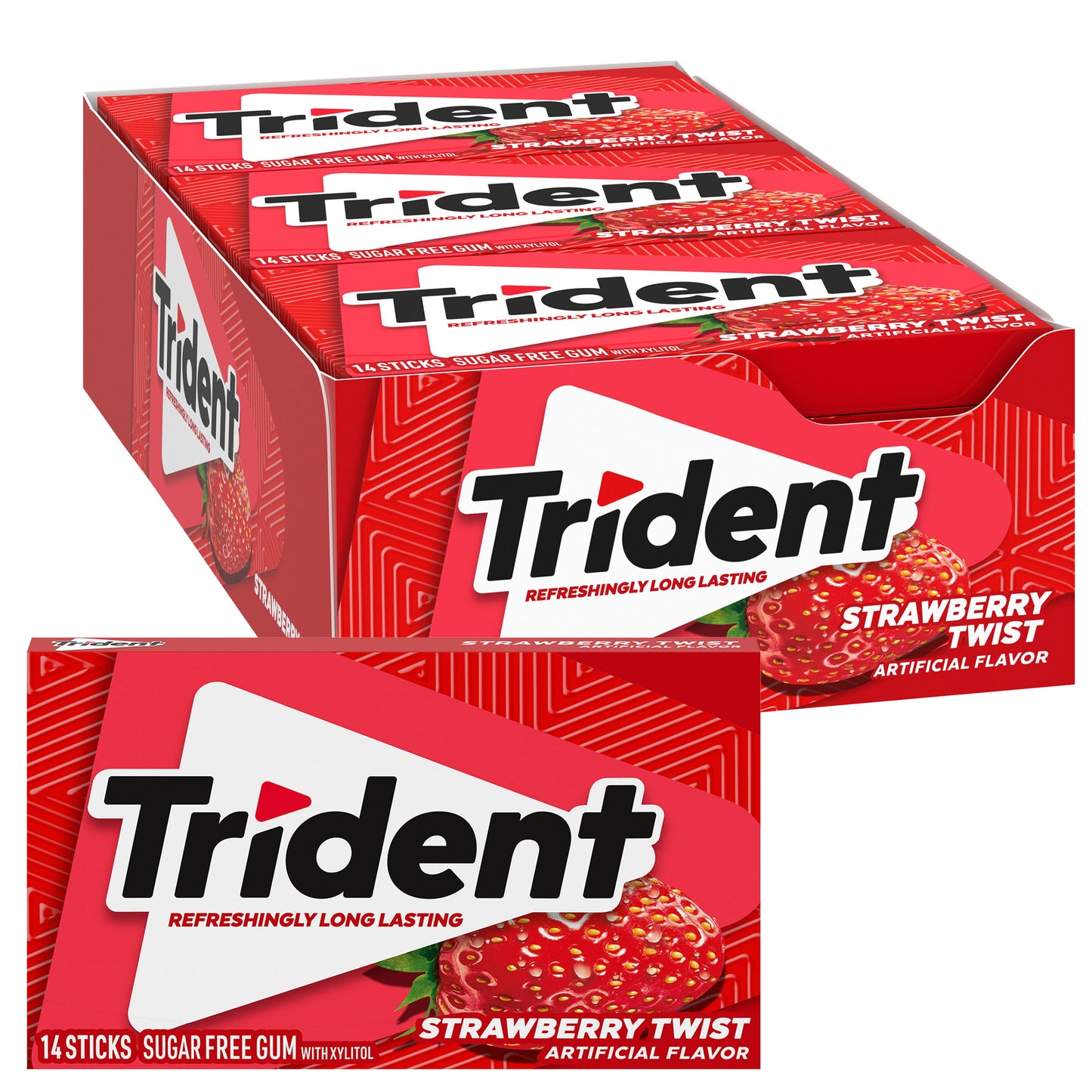 Trident - Sugar Free Gum - 12 Packs x 14 Pieces (168 Total Pieces) - Strawberry Twist