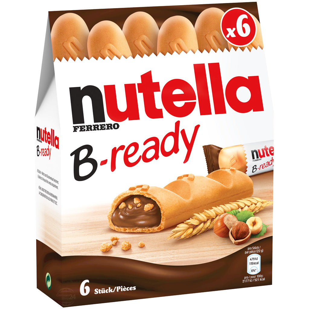 Nutella - Ferrero - B-ready - Chocolate & Hazelnut Wafer - Biscuit Snack Bars - Pack of 6 (132 Gms)