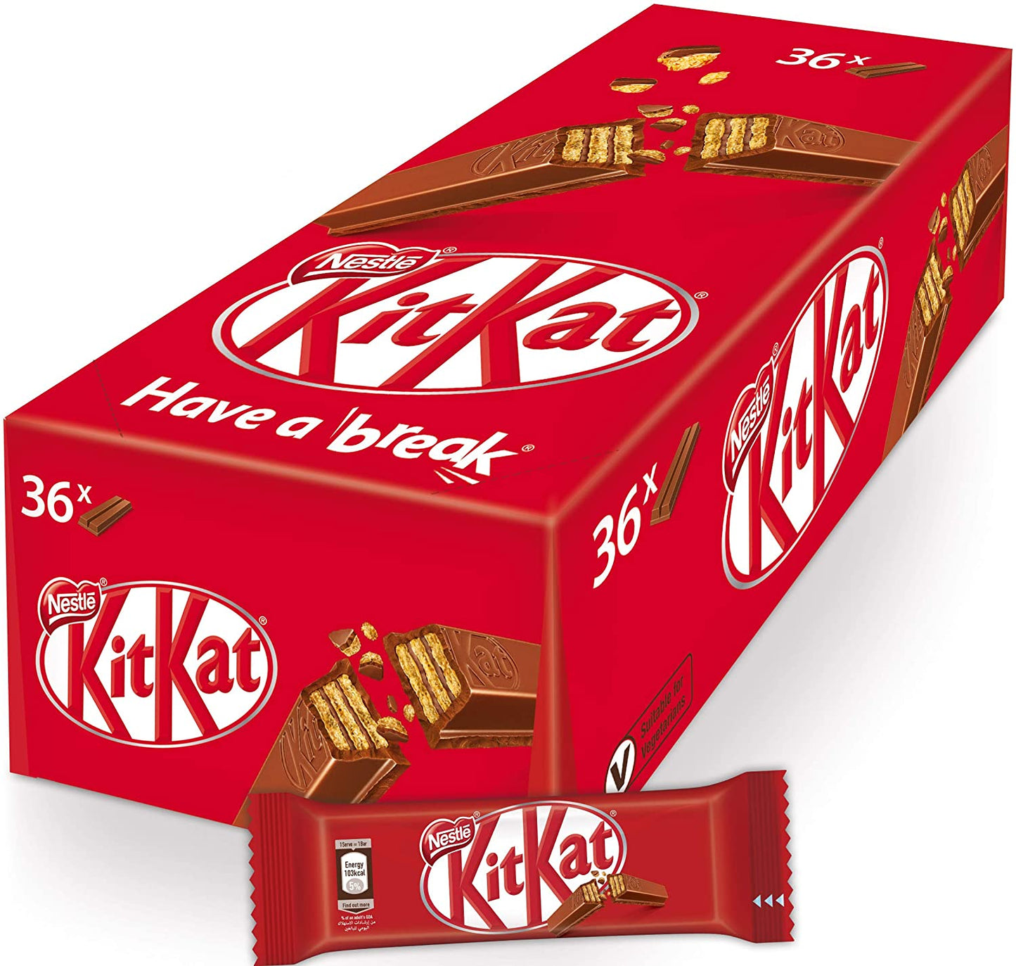 KIT KAT Milk Chocolate Wafer Bars - 2 Finger - Pack Of 36