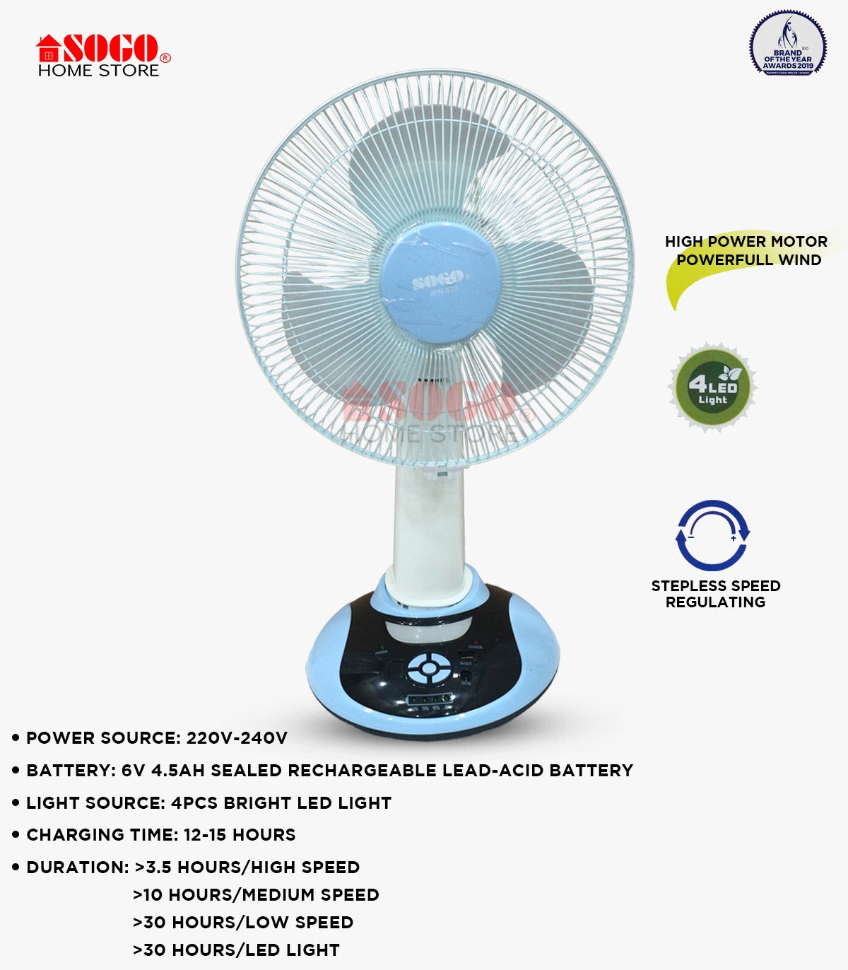 Sogo Rechargeable Fan - Table / Desk Fan (JPN-630)