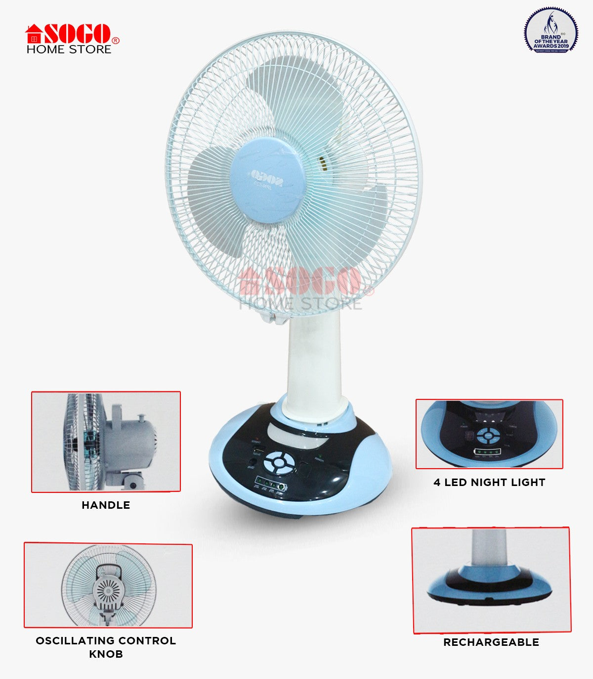 Sogo Rechargeable Fan - Table / Desk Fan (JPN-630)