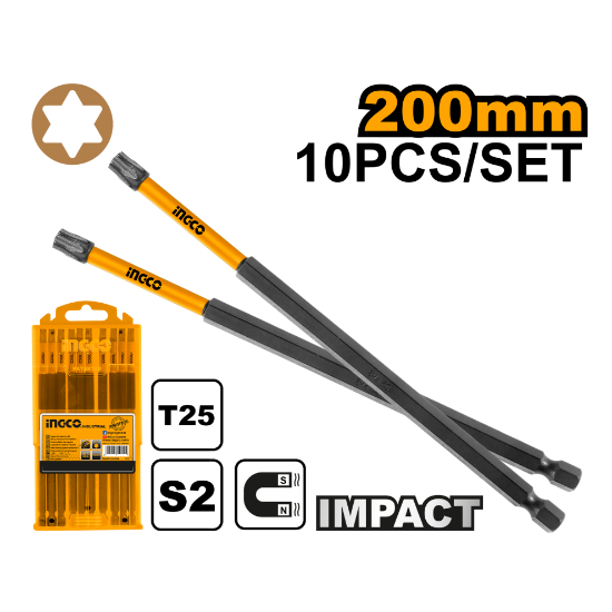INGCO -  Impact screwdriver bits t25*200mm 10pcs SDBIM11T2583