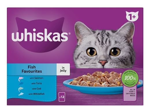 WHISKAS® - Fish Favourites in Jelly - 1+ Adult Wet Cat Food - 12 Pouches - 85g