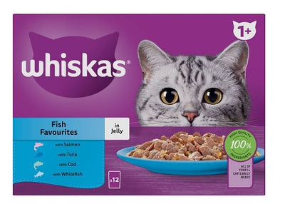 WHISKAS® - Fish Favourites in Jelly - 1+ Adult Wet Cat Food - 12 Pouches - 85g