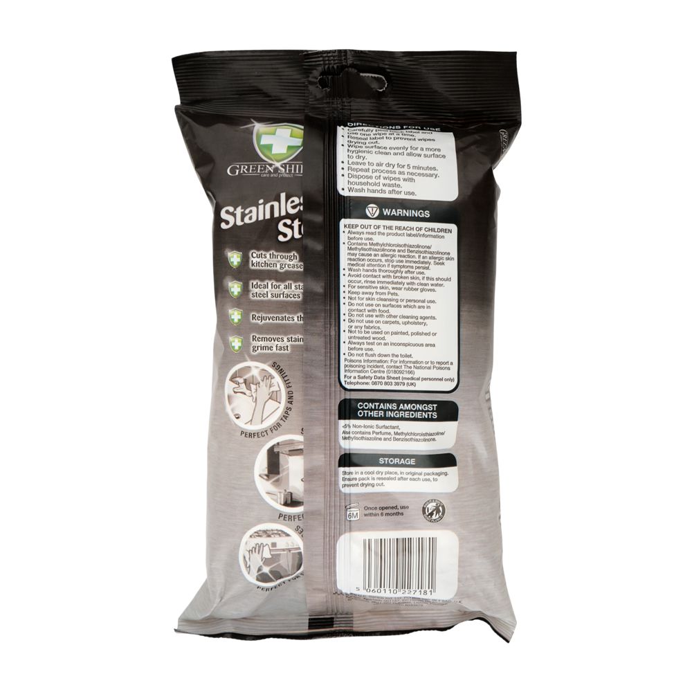 Greenshield - Stainless Steel Wipes - Home Care - Surface Wipes - 70's (Case: 12x70) - Bulk Case Polish & Clean
