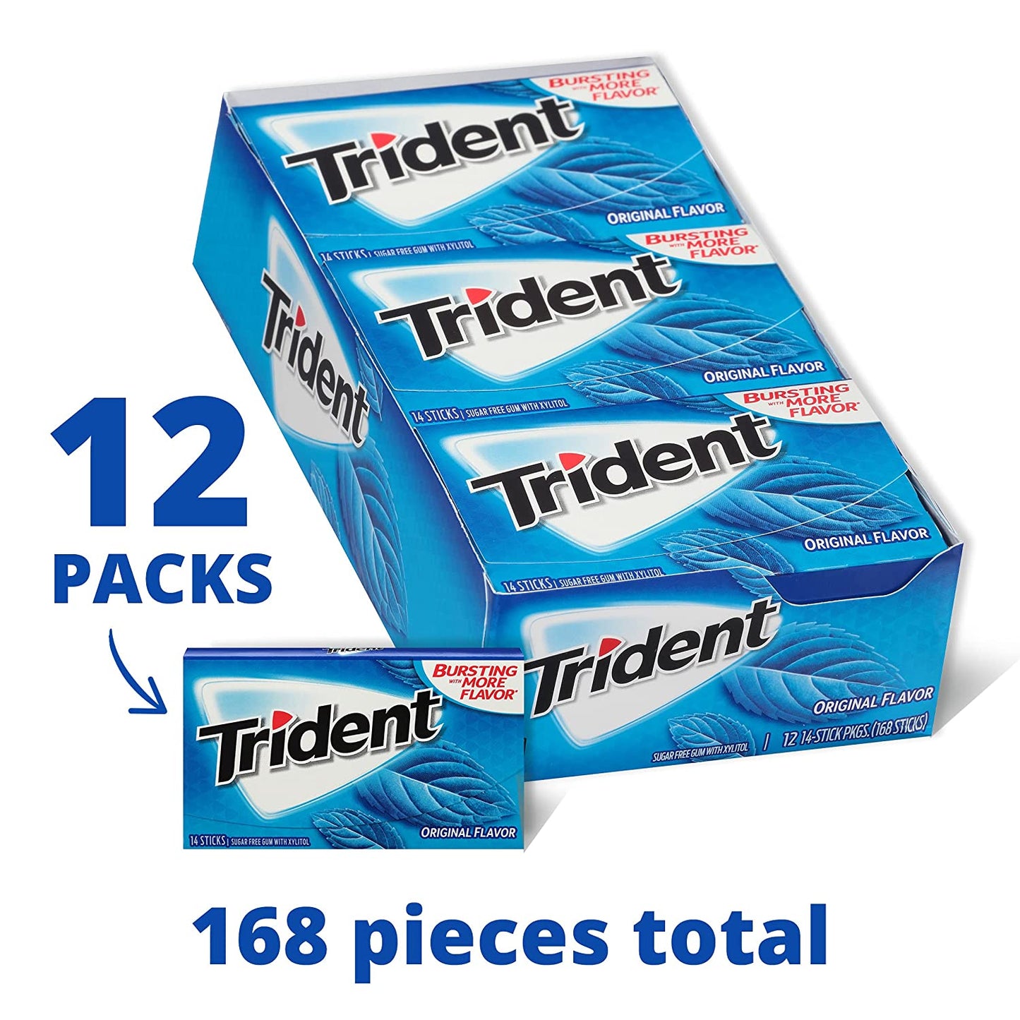 Trident - Sugar Free Gum - 12 Packs x 14 Pieces (168 Total Pieces) - Original Flavor