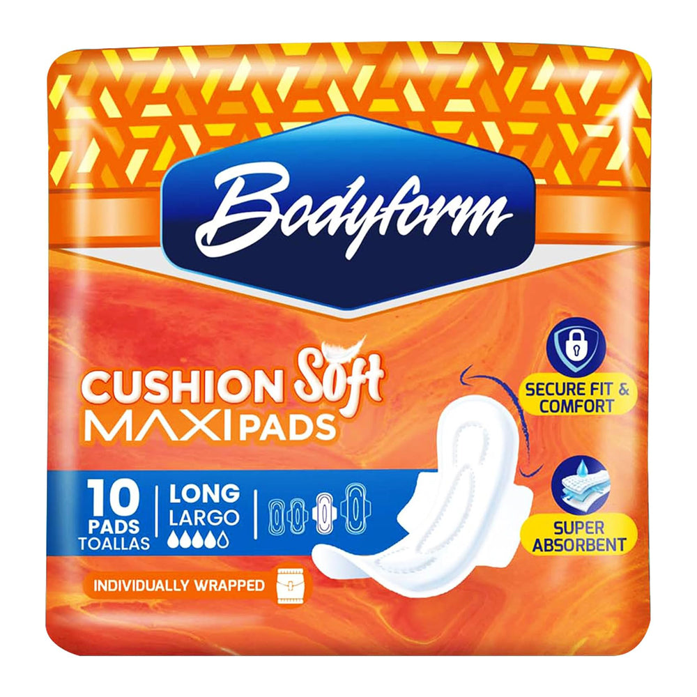 Bodyform - Cushion Soft Long Maxi Sanitary Pads - Personal Care - Pads with Wings - 10-Pack - Daytime Protection