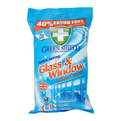 Greenshield - Glass & Window Wipes - Home Care - Surface Wipes - 70's (Case: 12x70) - Bulk Case Streak-Free Clean
