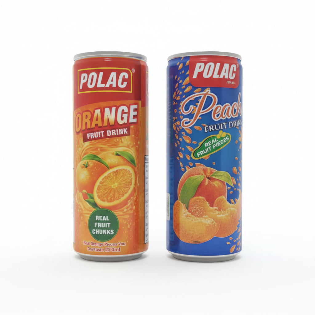 POLAC - Peach Fruit Drink - 250ML - With Real Fruit Chunks - 24 Can (1 Tray)