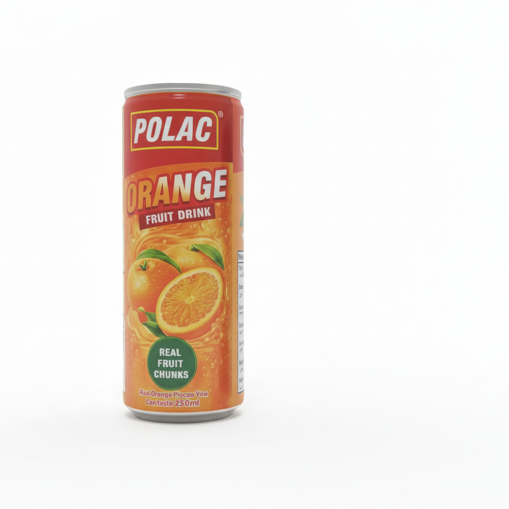 POLAC - Orange Fruit Drink - 250ML - With Real Fruit Chunks - 24 Can (1 Tray)