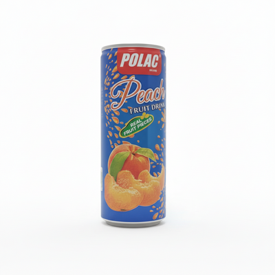POLAC - Peach Fruit Drink - 250ML - With Real Fruit Chunks - 24 Can (1 Tray)