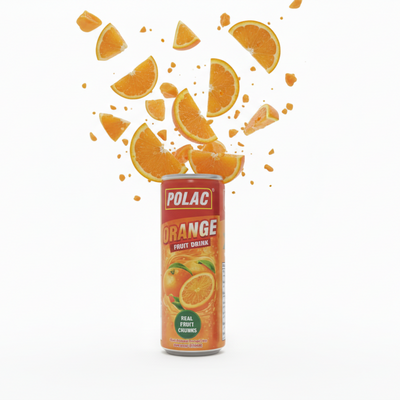 POLAC - Orange Fruit Drink - 250ML - With Real Fruit Chunks - 24 Can (1 Tray)