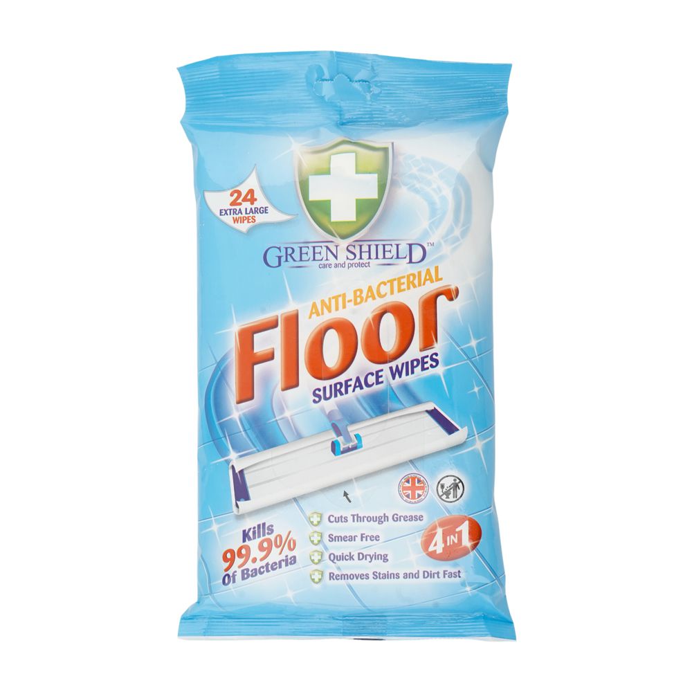 Green Shield - 4-In-1 Anti-Bacterial Floor Surface Wipes - Home Care - Surface Wipes - Extra Large, 24-Pack - Heavy Duty Floor Hygiene