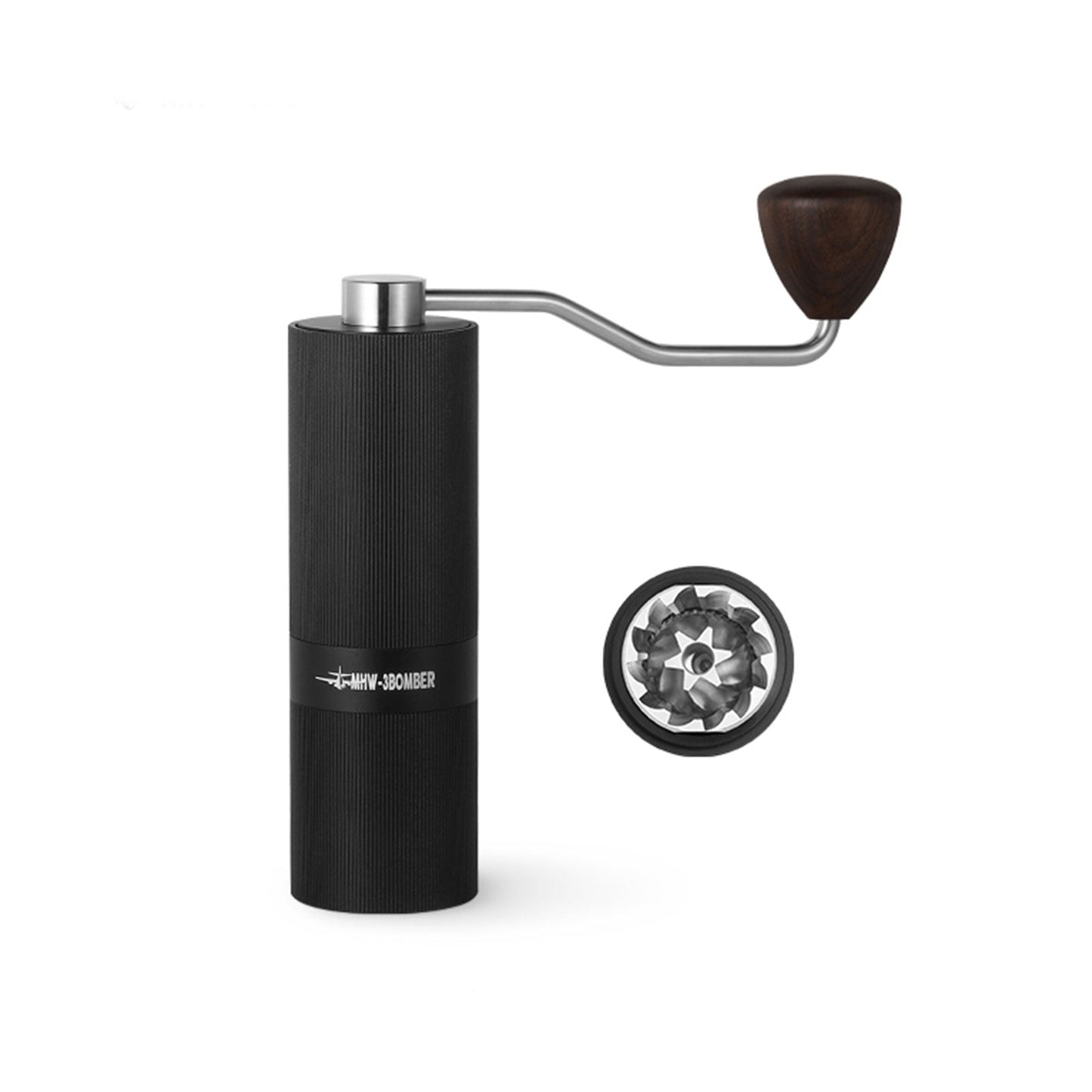 offee Cartel - MHW3 Bomber - Racing M1-Manual Coffee Grinder-38mm - Titanium Plated Burr, Black, Walnut Handle - G5897B