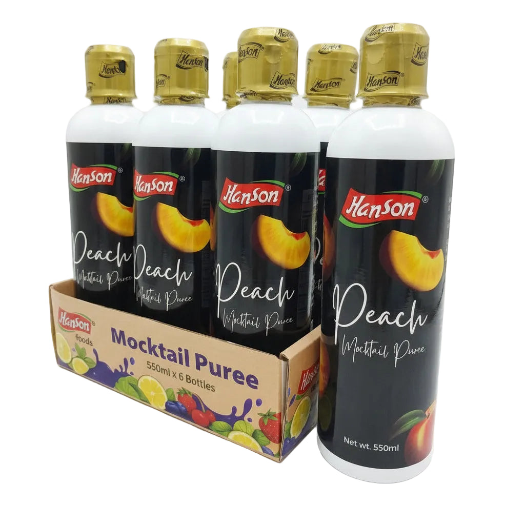 Hanson - PEACH SYRUP - 550ml - Pack of 6 Bottles - 3.30L