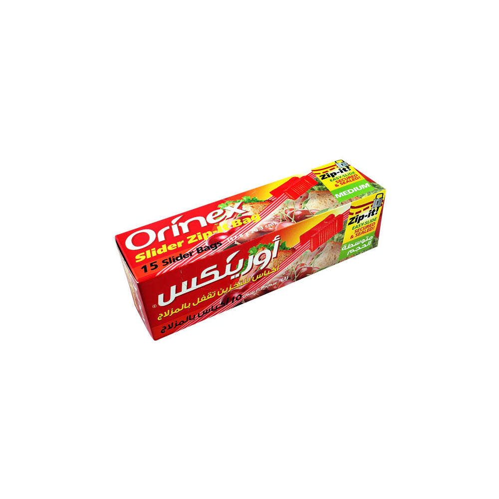 Orinex - Slider Zip-Lock Bag Medium - Kitchen Storage - Slide Slider Closure - 15-Pack (7x8 Inches) - Air-Tight Premium Food Grade