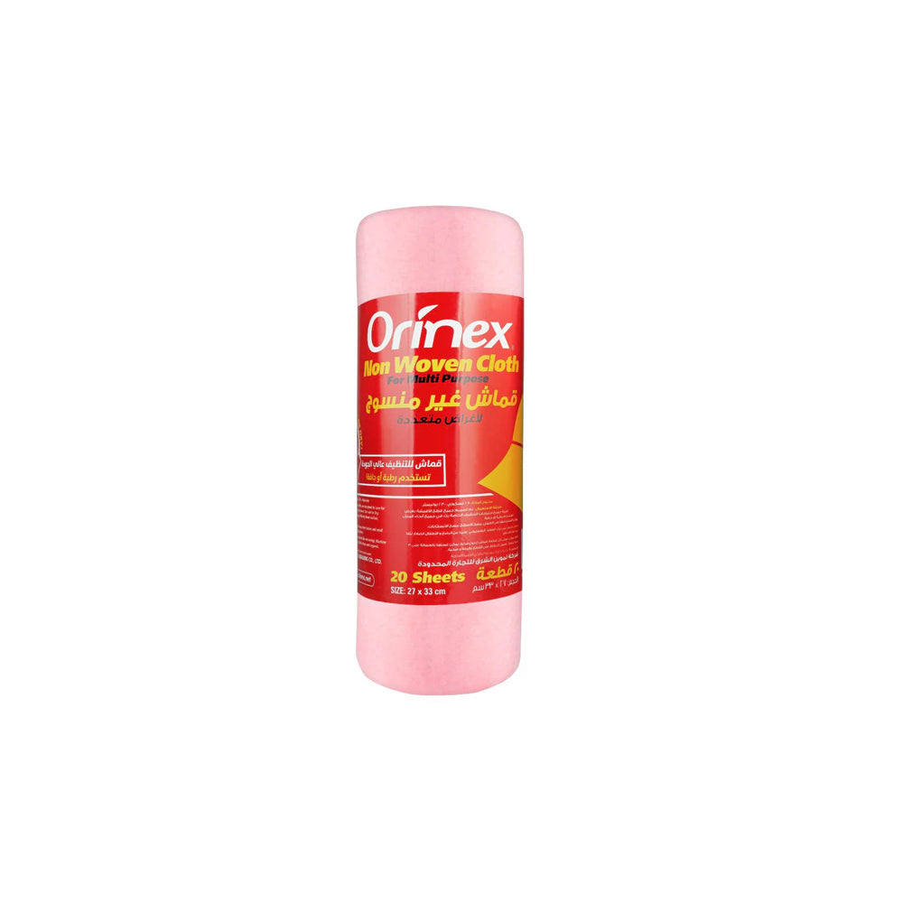 Orinex - Non Woven Multi-Purpose Cloth - Cleaning - Pink Sheet Pack - 20 Sheets (27x33cm) - Washable Absorbent Wipe Downs