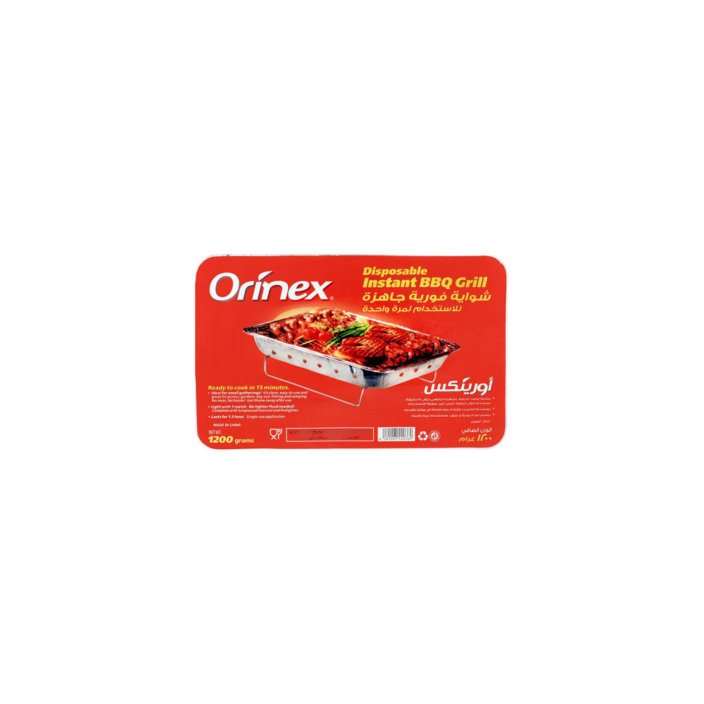 Orinex - Disposable Instant BBQ Grill - BBQ Disposables - All-In-One Set - 1200g - Large Single-Use Quick Grill