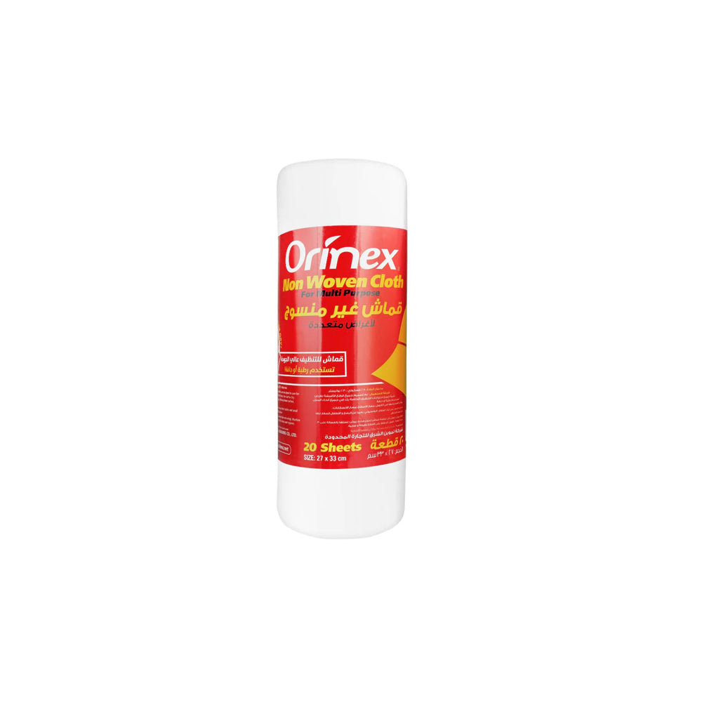Orinex - Non Woven Multi-Purpose Cloth - Cleaning - White Sheet Pack - 20 Sheets (27x33cm) - Washable Absorbent Wipe Downs