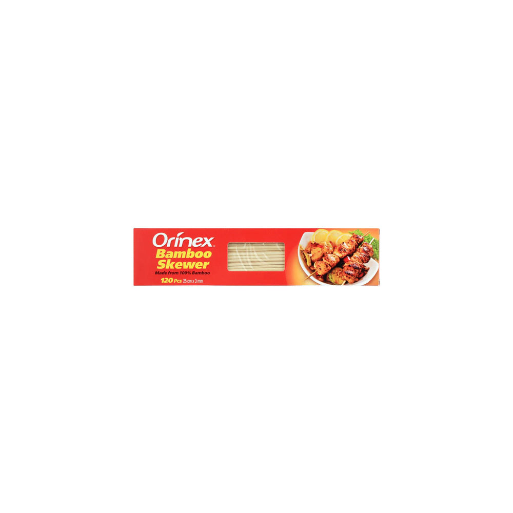 Orinex - Bamboo Skewer - BBQ Disposables - Wooden Sticks - 120-Pack (25cm x 3mm) - Medium Tikka Skewers