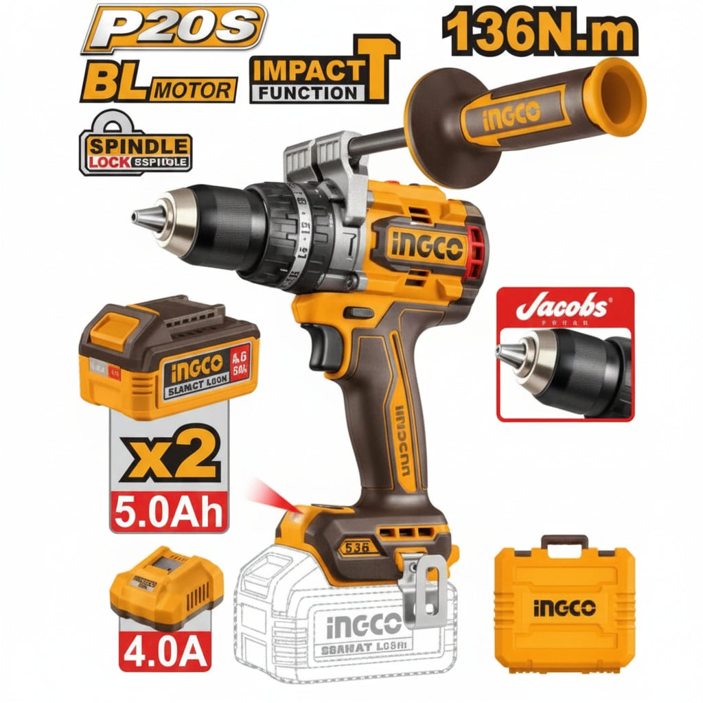 INGCO - Compact Brushless Cordless Impact Drill - Item No. CIDLI 201368 Industrial