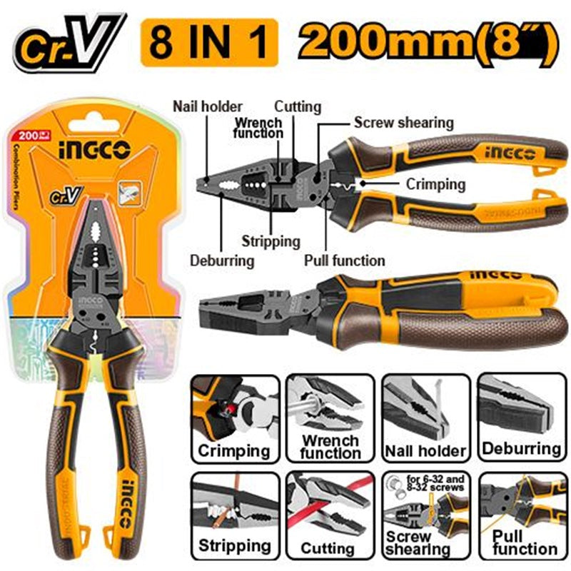 INGCO -  8-in-1 Multi-function combination pliers 200mm HMFCP28200
