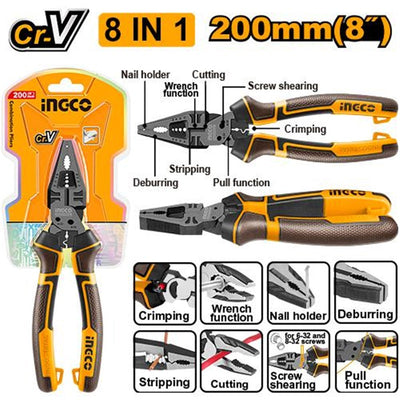 INGCO -  8-in-1 Multi-function combination pliers 200mm HMFCP28200