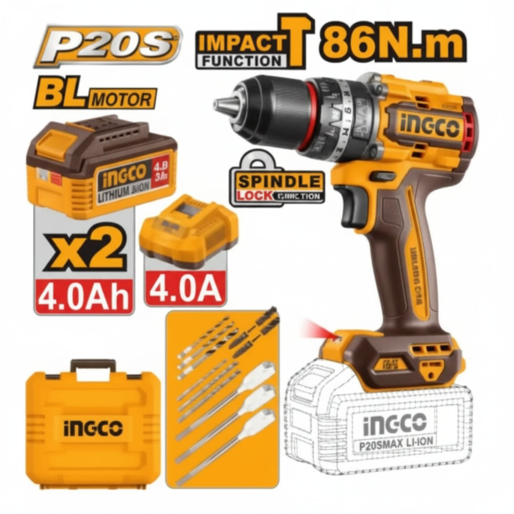 INGCO - Brushless Cordless Impact Drill - Item No. CIDLI 208682 Industrial