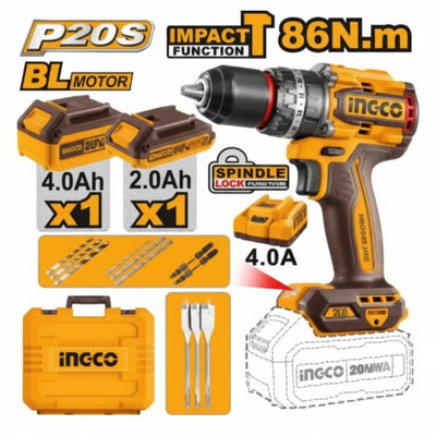 INGCO - Compact Brushless Cordless Impact Drill - Item No. CIDLI 20868 Industrial