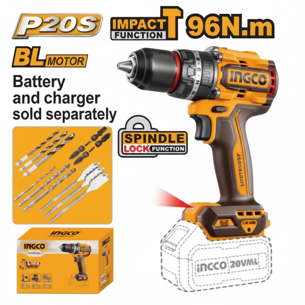 INGCO - Brushless Cordless Impact Drill - Item No. CIDLI 209681 Industrial