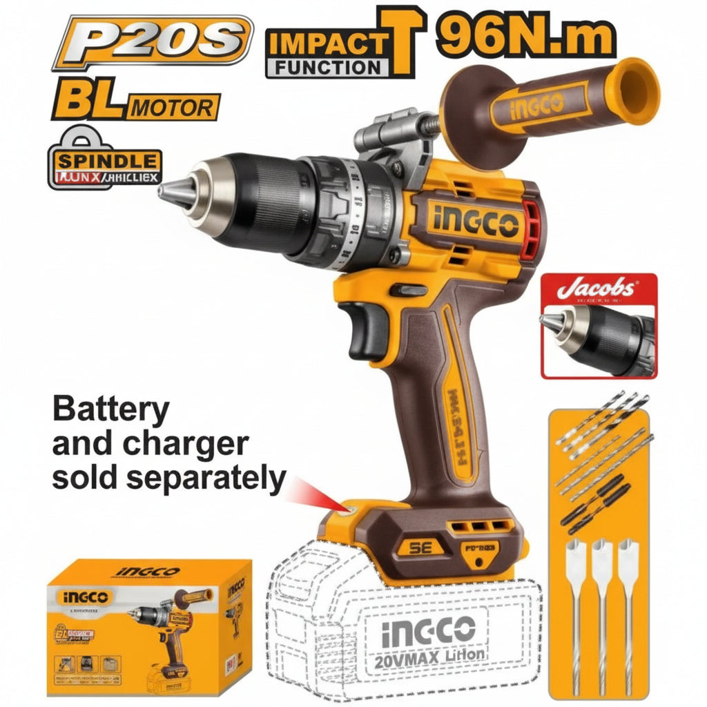 INGCO - Brushless Cordless Impact Drill - Item No. CIDLI 209685 Industrial