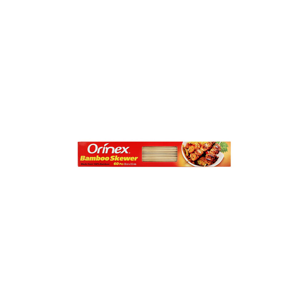 Orinex - Bamboo Skewer - BBQ Disposables - Wooden Sticks - 60-Pack (30cm x 3.5mm) - Long Robust Seekh Skewers